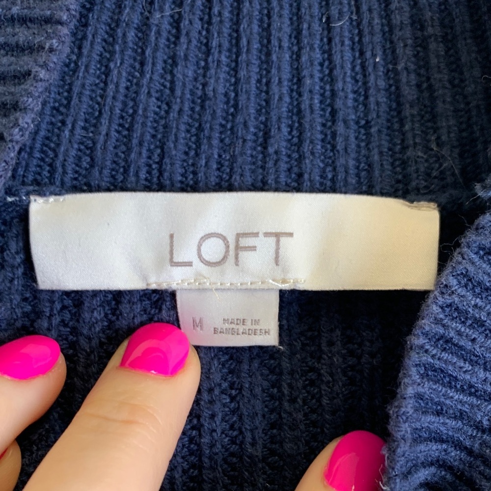 LOFT Navy and White Striped Turtleneck Sweater - Picture 2 of 4